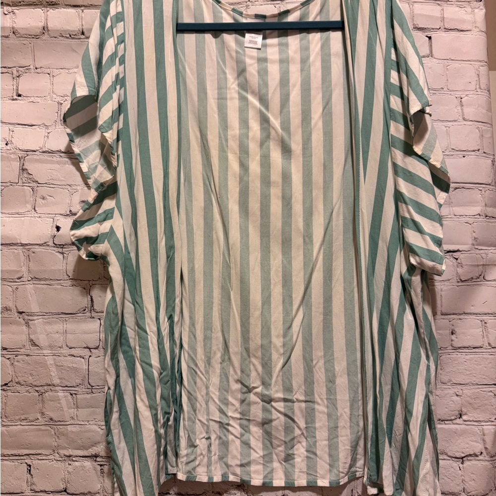Striped Green and White Kimono
